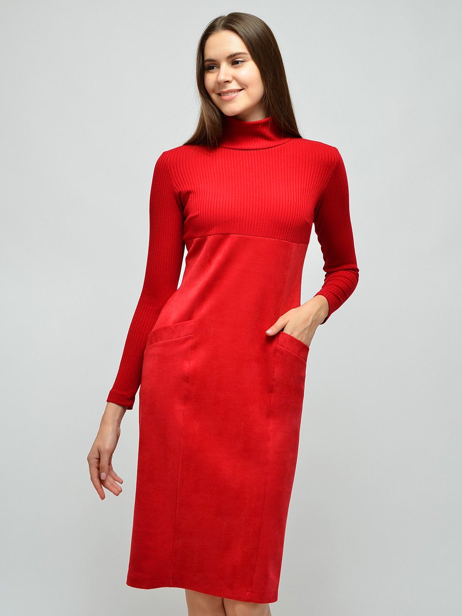 Платье-футляр красное комбинированное 1001DRESS арт.VI00018RD оптом_фото1