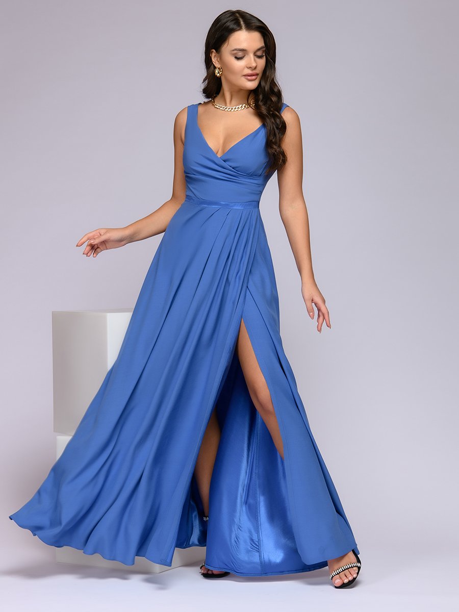 Платье светло-синее длины макси с разрезом на юбке 1001DRESS арт.0122001-01306BB оптом_фото1