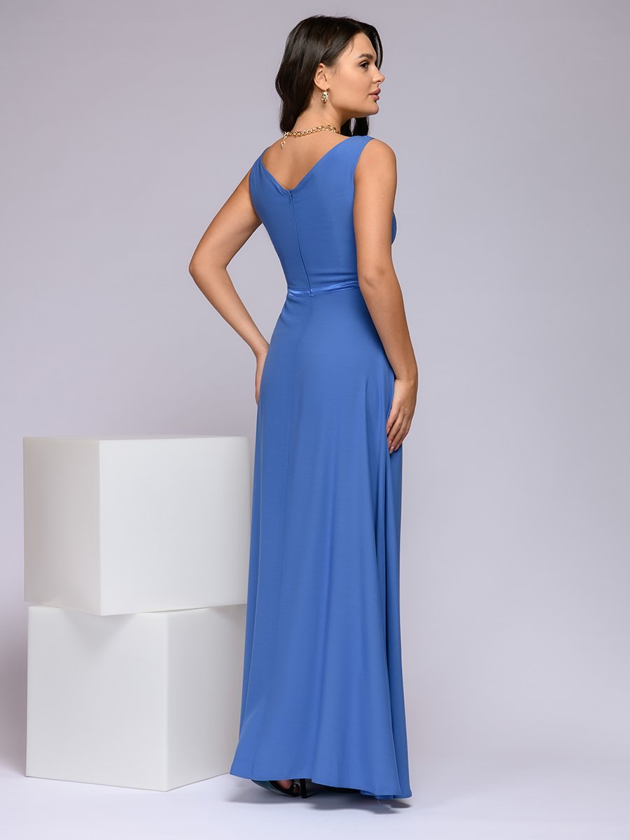 Платье светло-синее длины макси с разрезом на юбке 1001DRESS арт.0122001-01306BB оптом_фото3