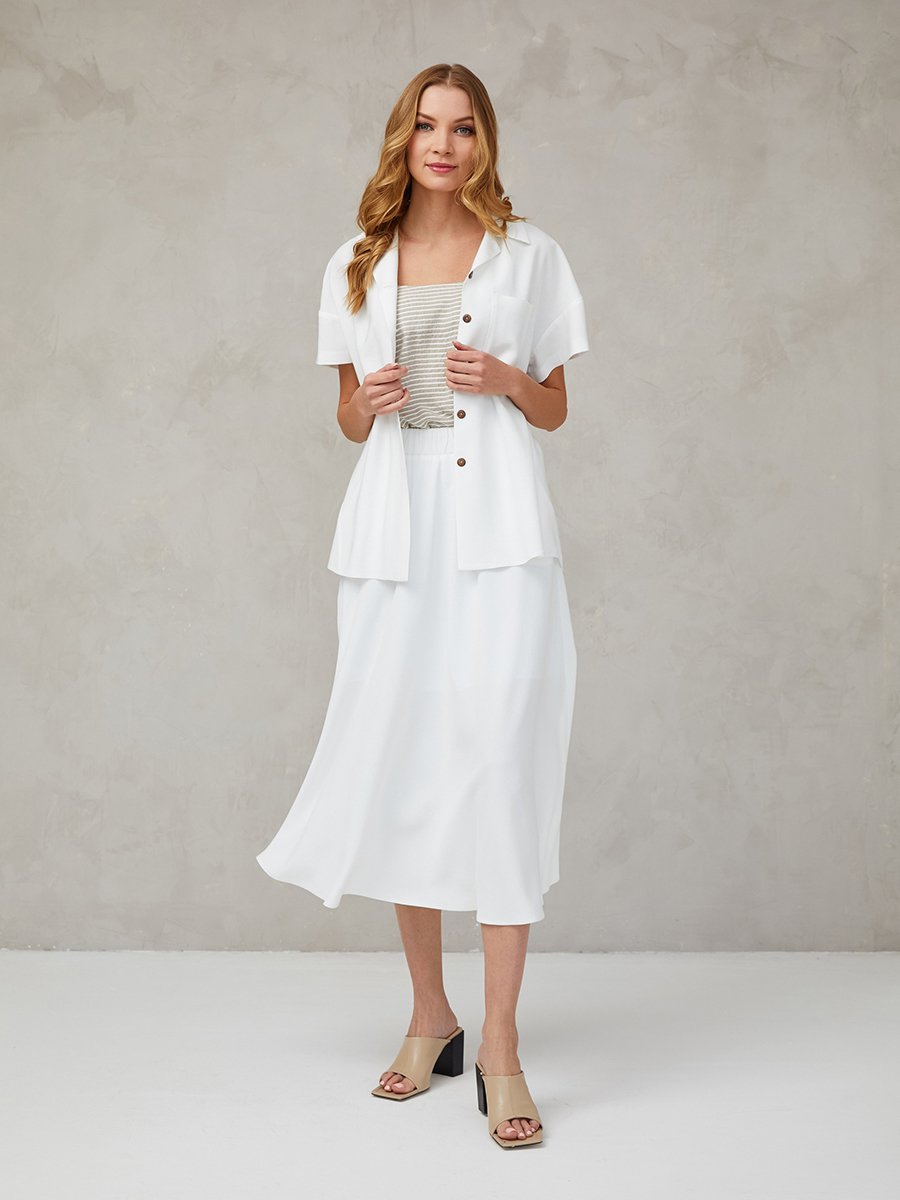 Блуза белая с накладными карманами и короткими рукавами 1001DRESS арт.AB00096WH оптом_фото2