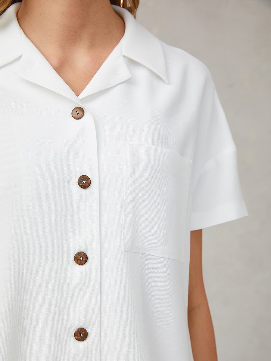 Блуза белая с накладными карманами и короткими рукавами 1001DRESS арт.AB00096WH оптом_фото4