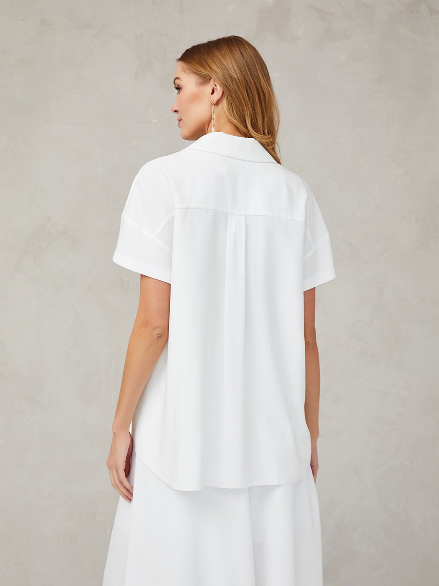 Блуза белая с накладными карманами и короткими рукавами 1001DRESS арт.AB00096WH оптом_фото3