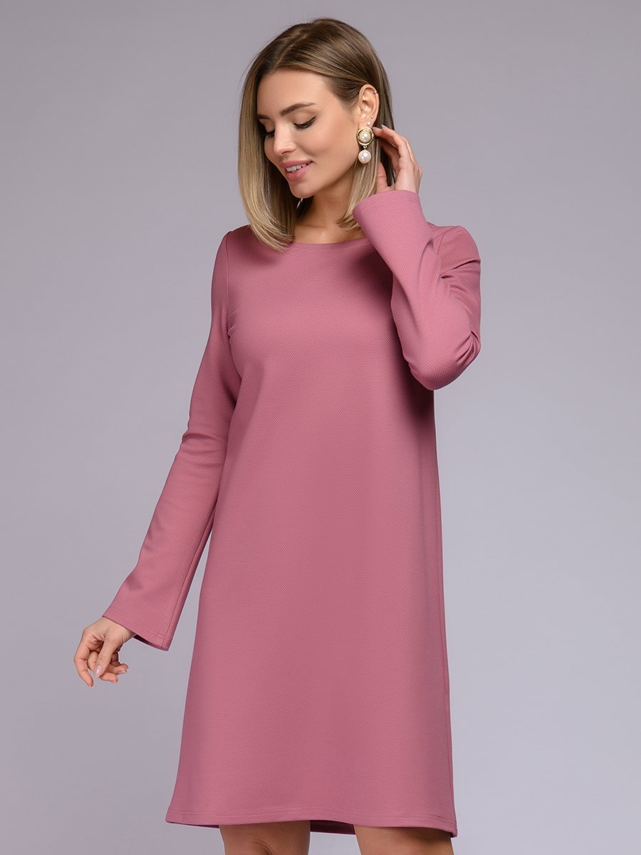 Платье длины мини розовое с длинными рукавами 1001DRESS арт.0122001-00704PK оптом_фото1