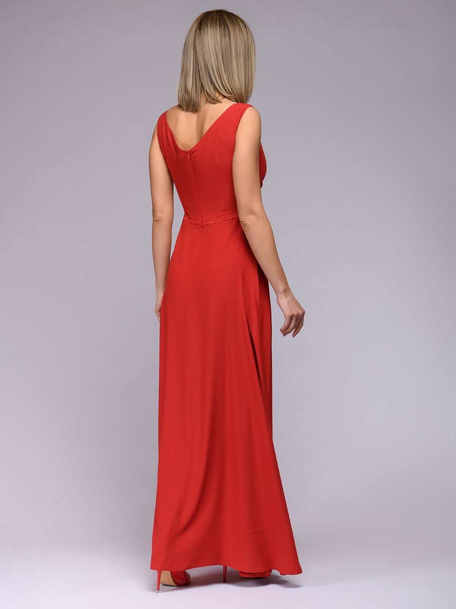 Платье красное длины макси с разрезом на юбке 1001DRESS арт.0122001-01306RE оптом_фото3