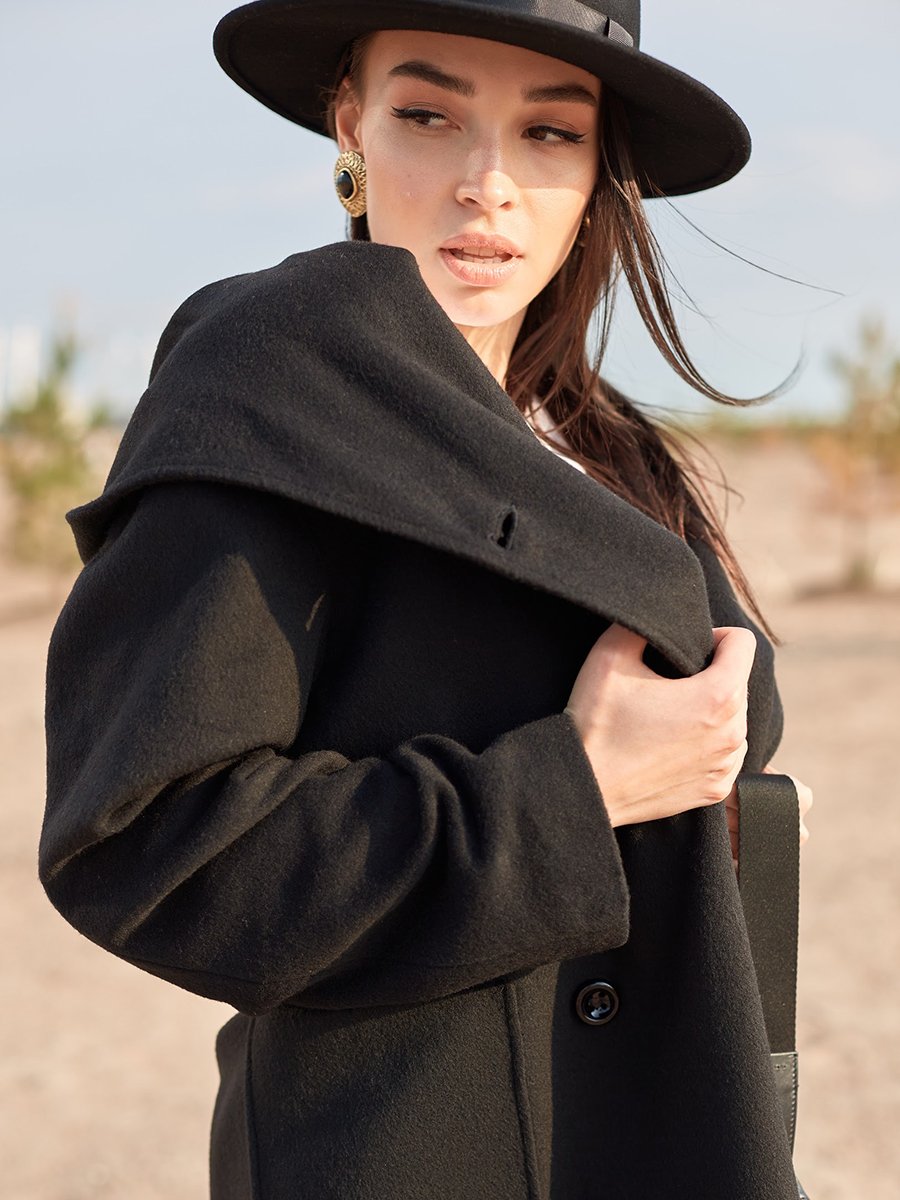 Пальто черное с накладными карманами 1001DRESS арт.ST00024BK оптом_фото1