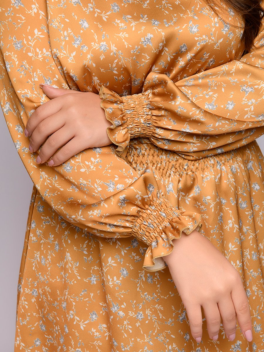 Платье желтое с цветочным принтом и длинными рукавами 1001DRESS арт.0132101-01713YF оптом_фото8