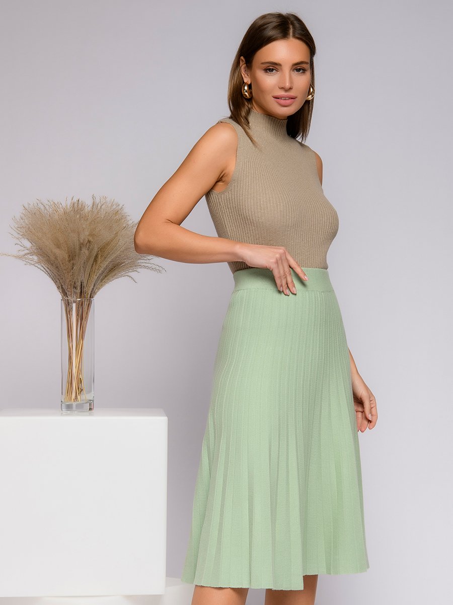 Юбка фисташкового цвета плиссированная длины миди 1001DRESS арт.0142110-30204PC оптом_фото1