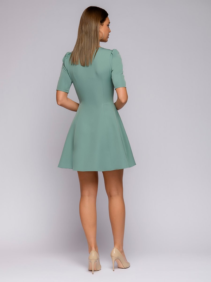 Платье цвета полыни  с v-образным вырезом длины мини 1001DRESS арт.0142101-02523GS оптом_фото3