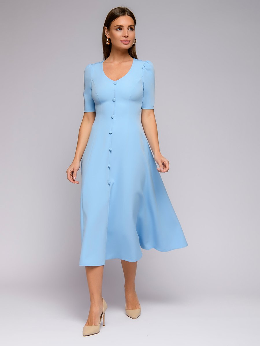 Платье голубое длины миди с короткими рукавами 1001DRESS арт.0142101-02522BL оптом_фото2