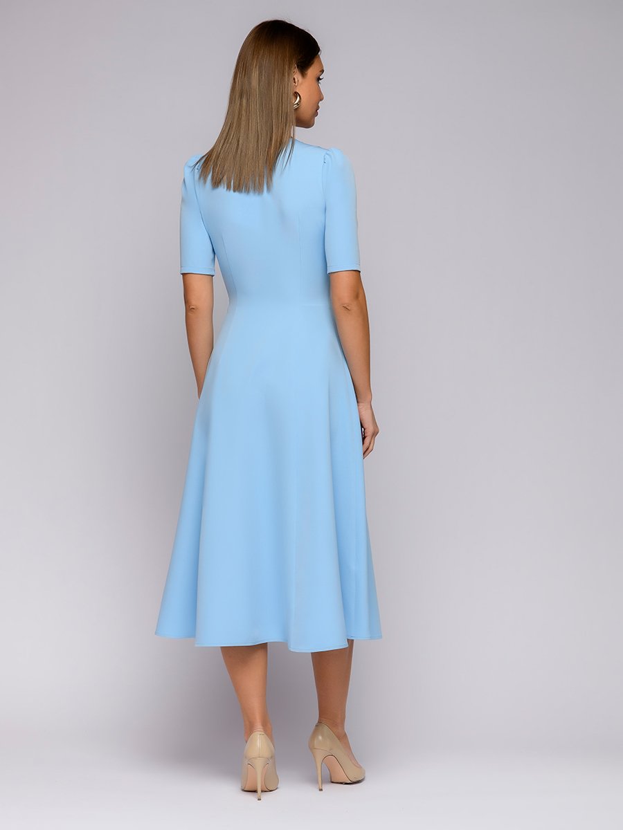 Платье голубое длины миди с короткими рукавами 1001DRESS арт.0142101-02522BL оптом_фото3