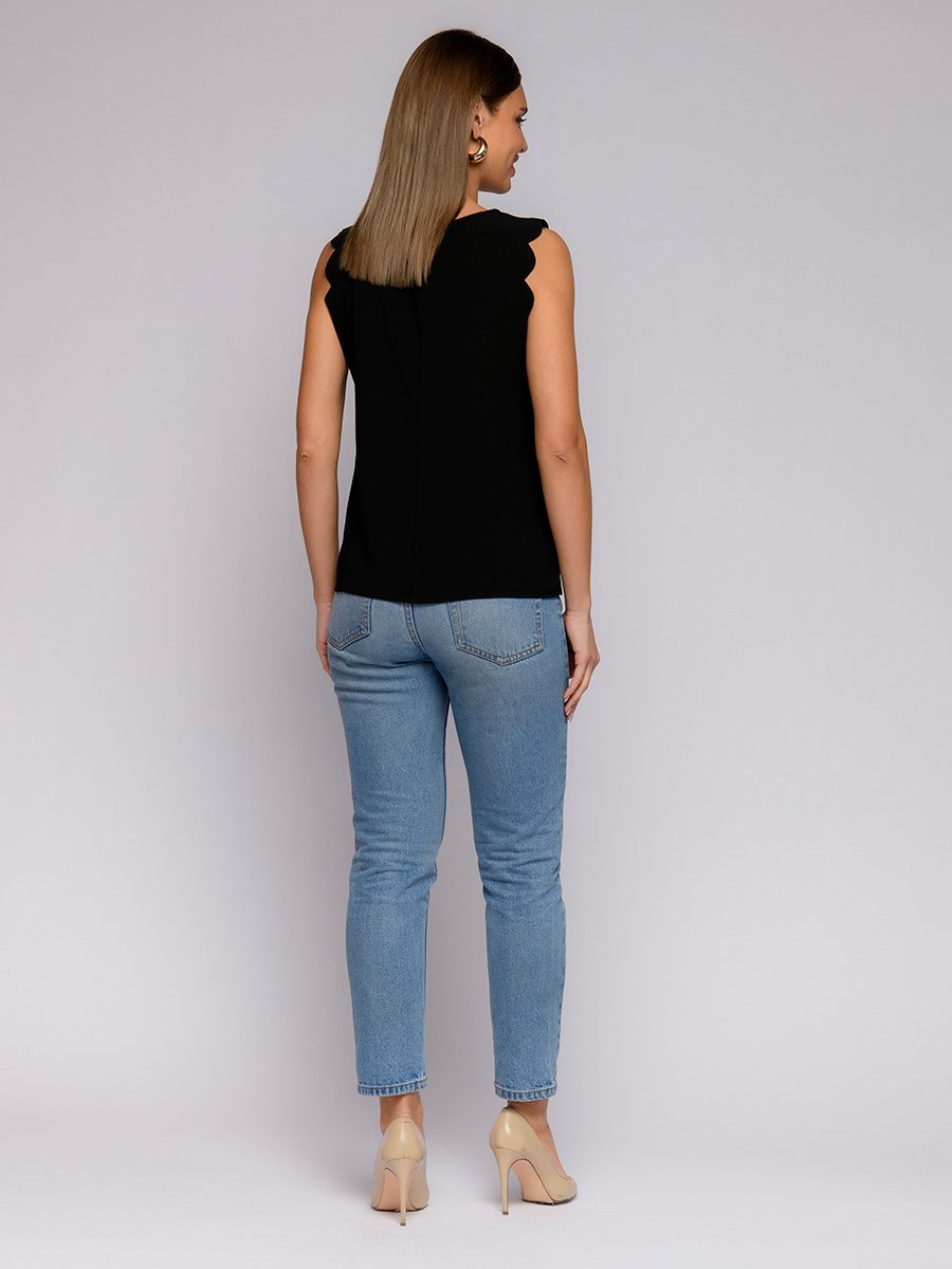 Блуза черная без рукавов с фигурным краем 1001DRESS арт.0142107-30210BK оптом_фото3