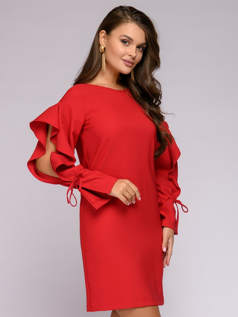 Платье красное с оригинальными рукавами 1001DRESS арт.0122001-02335RD оптом_фото1