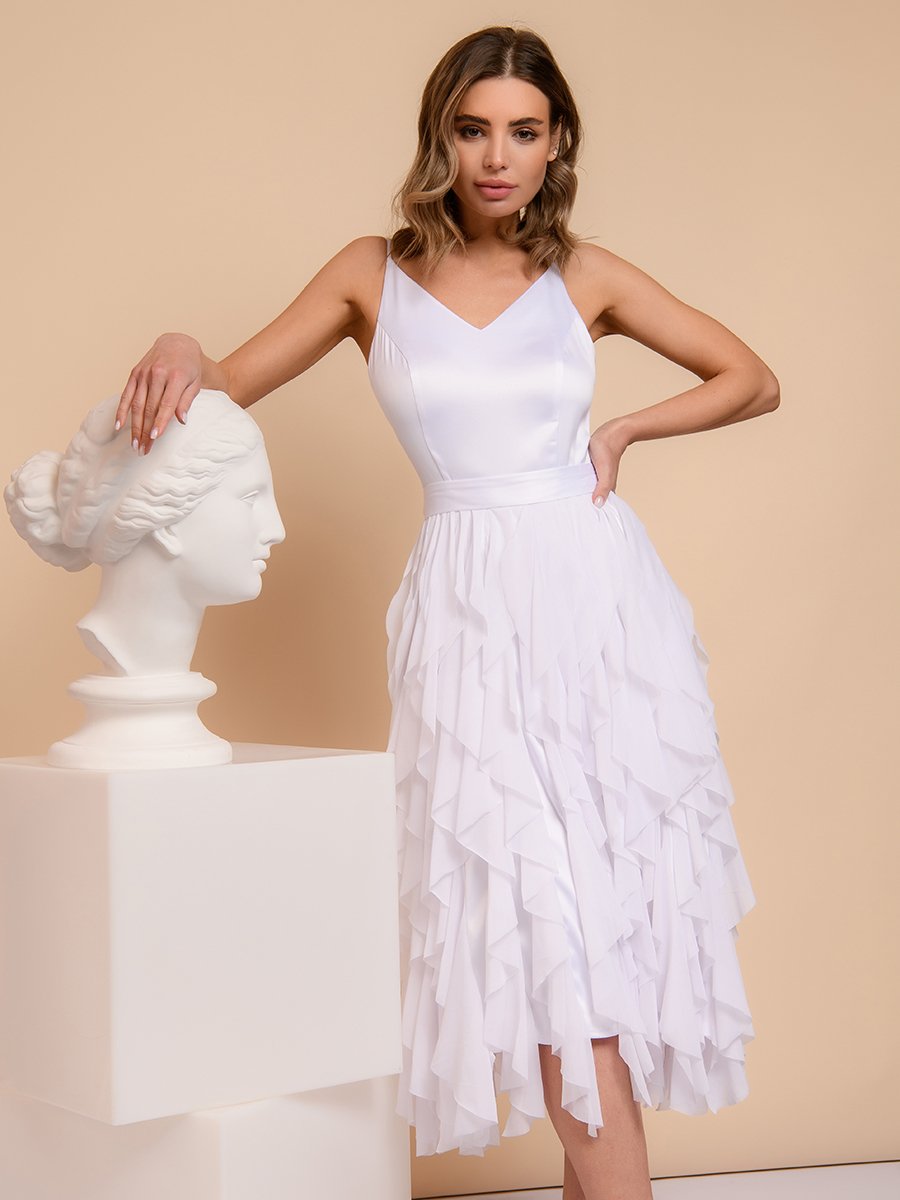 Платье белое на бретелях с юбкой из фатина 1001DRESS арт.0132101-02391WH оптом_фото2