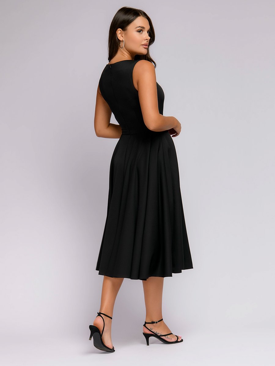 Платье черное длины миди без рукавов 1001DRESS арт.DM00532BC оптом_фото3