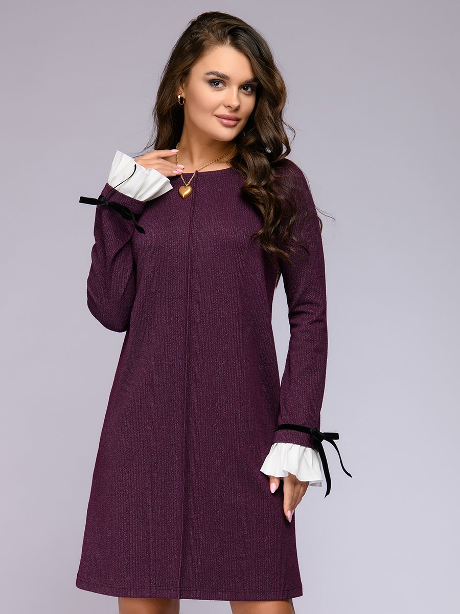 Платье бордовое длины мини с длинными рукавами 1001DRESS арт.0132101-01092PM оптом_фото1