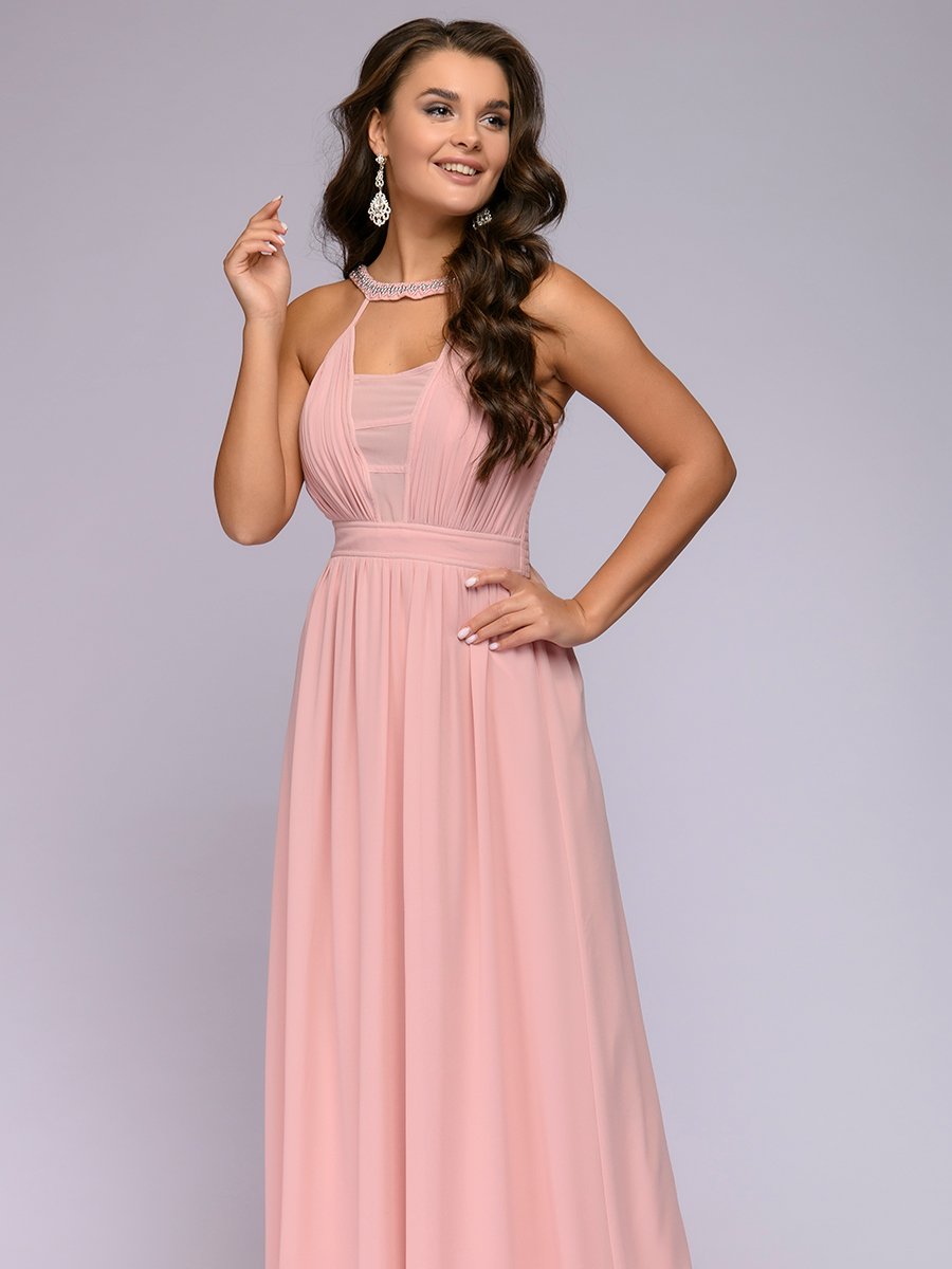 Платье розовое длины макси с отделкой жемчугом 1001DRESS арт.0122001-30120PK оптом_фото1