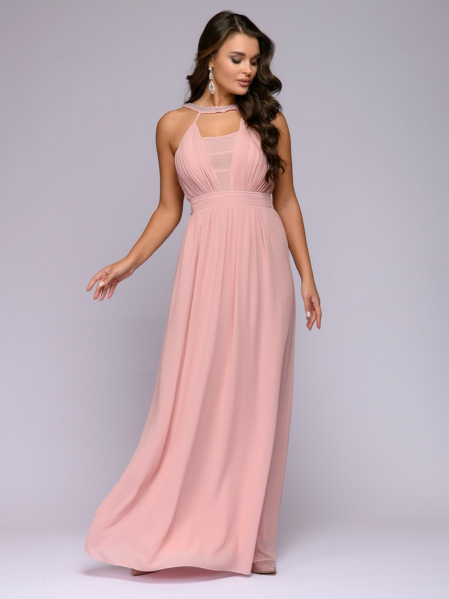 Платье розовое длины макси с отделкой жемчугом 1001DRESS арт.0122001-30120PK оптом_фото2