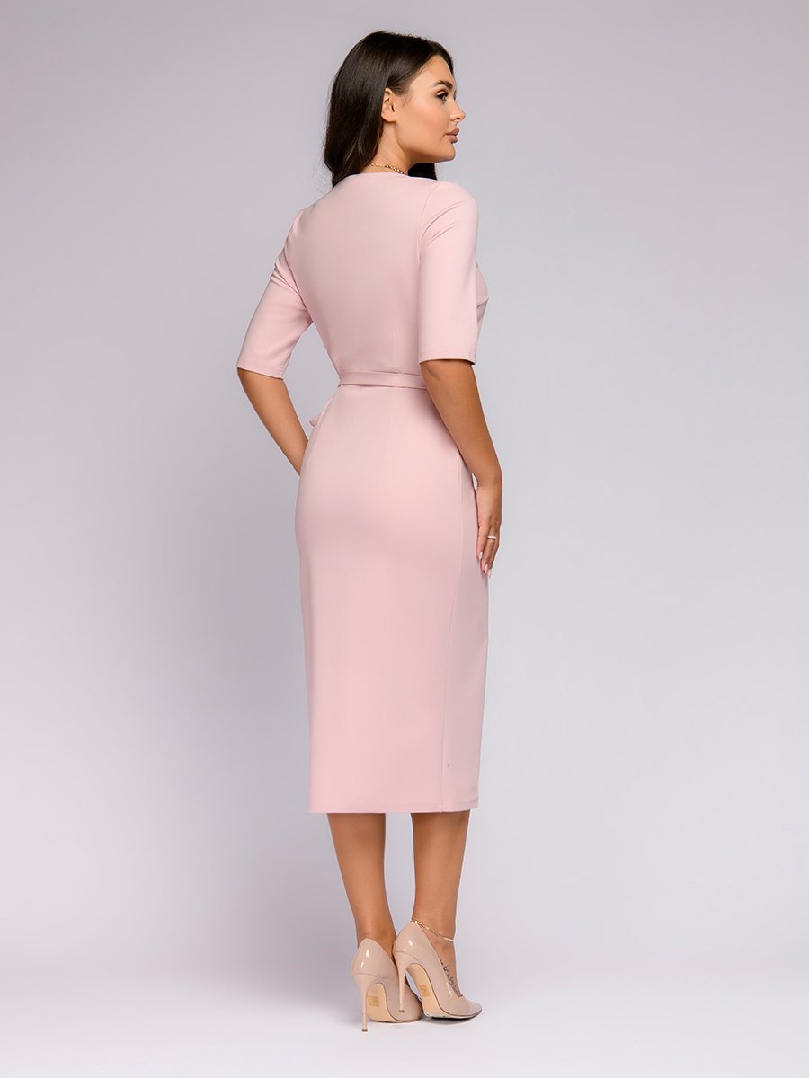 Платье розовое длины миди с запахом и рукавами 1/2 1001DRESS арт.0132101-02384PK оптом_фото3