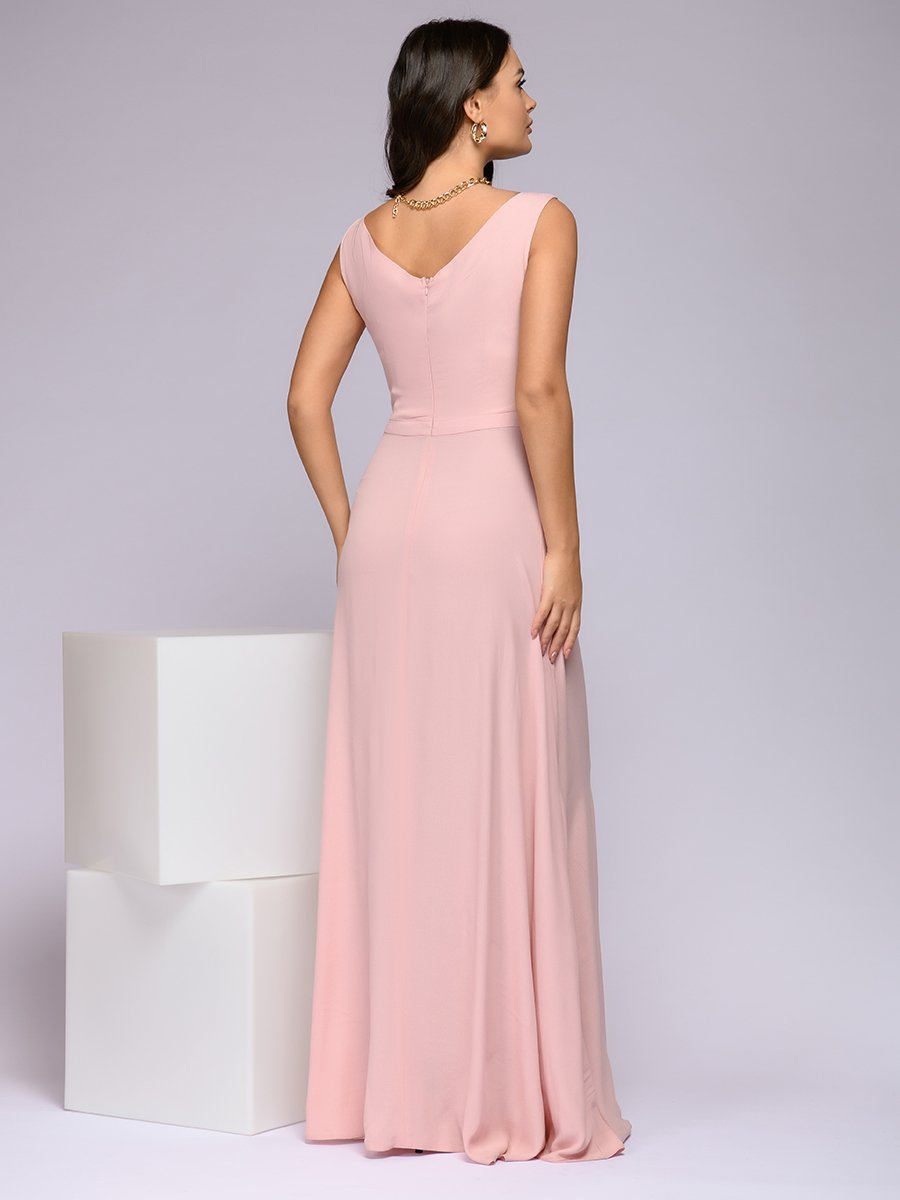 Платье цвета пыльной розы длины макси с разрезом на юбке 1001DRESS арт.0122001-01306DR оптом_фото3