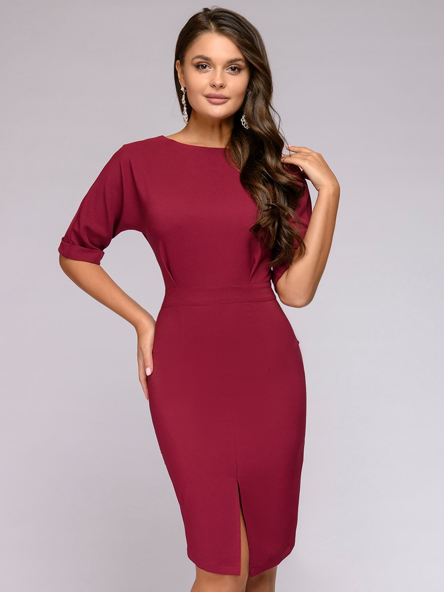 Платье бордовое длины мини с короткими рукавами 1001DRESS арт.0122001-02339BO оптом_фото1