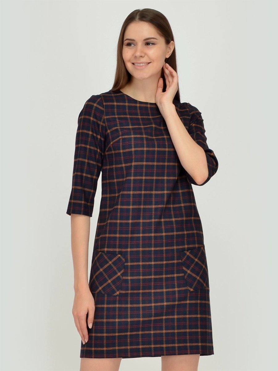 Платье синее длины мини с накладными карманами и рукавами 3/4 1001DRESS арт.VI00066BL оптом_фото1