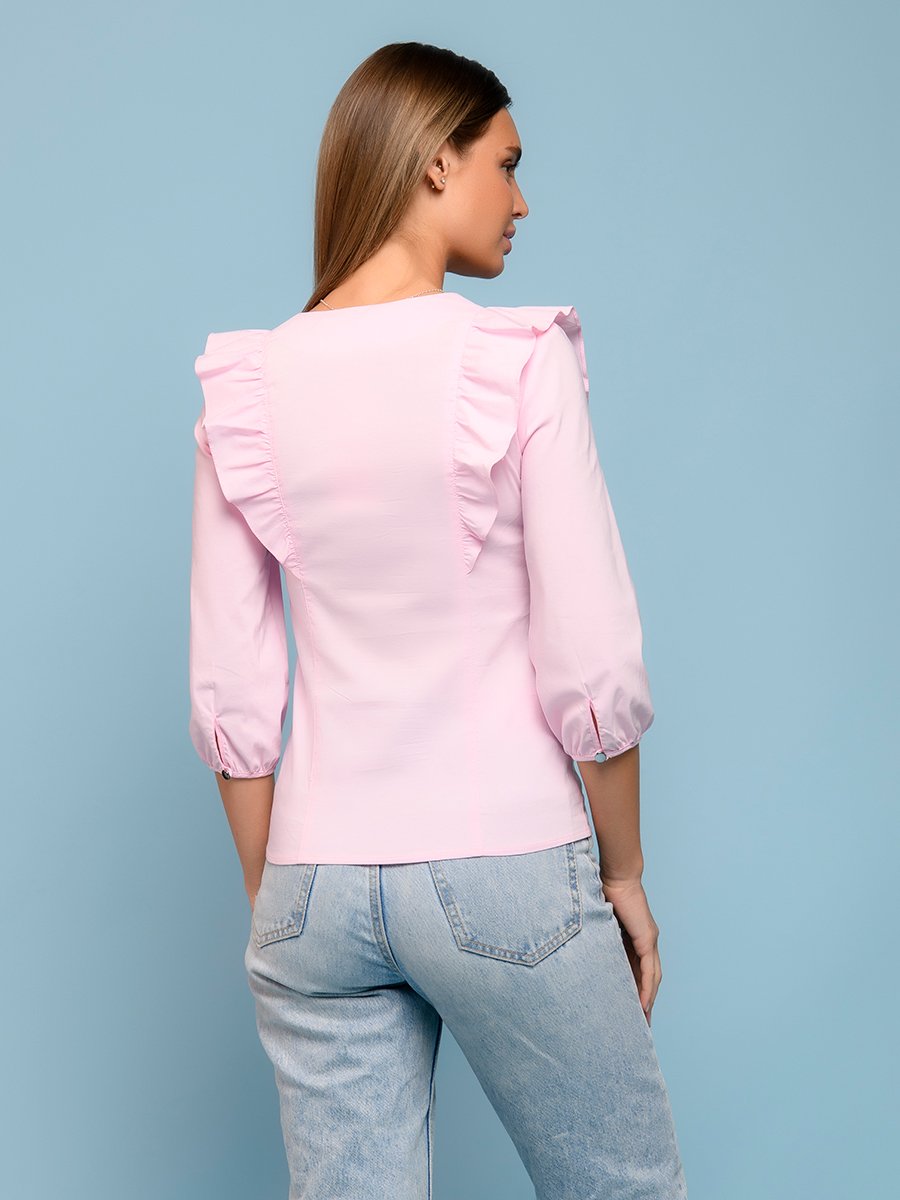 Блуза розовая с рукавами 3/4 и воланами на плечах 1001DRESS арт.0132107-02470PK оптом_фото3