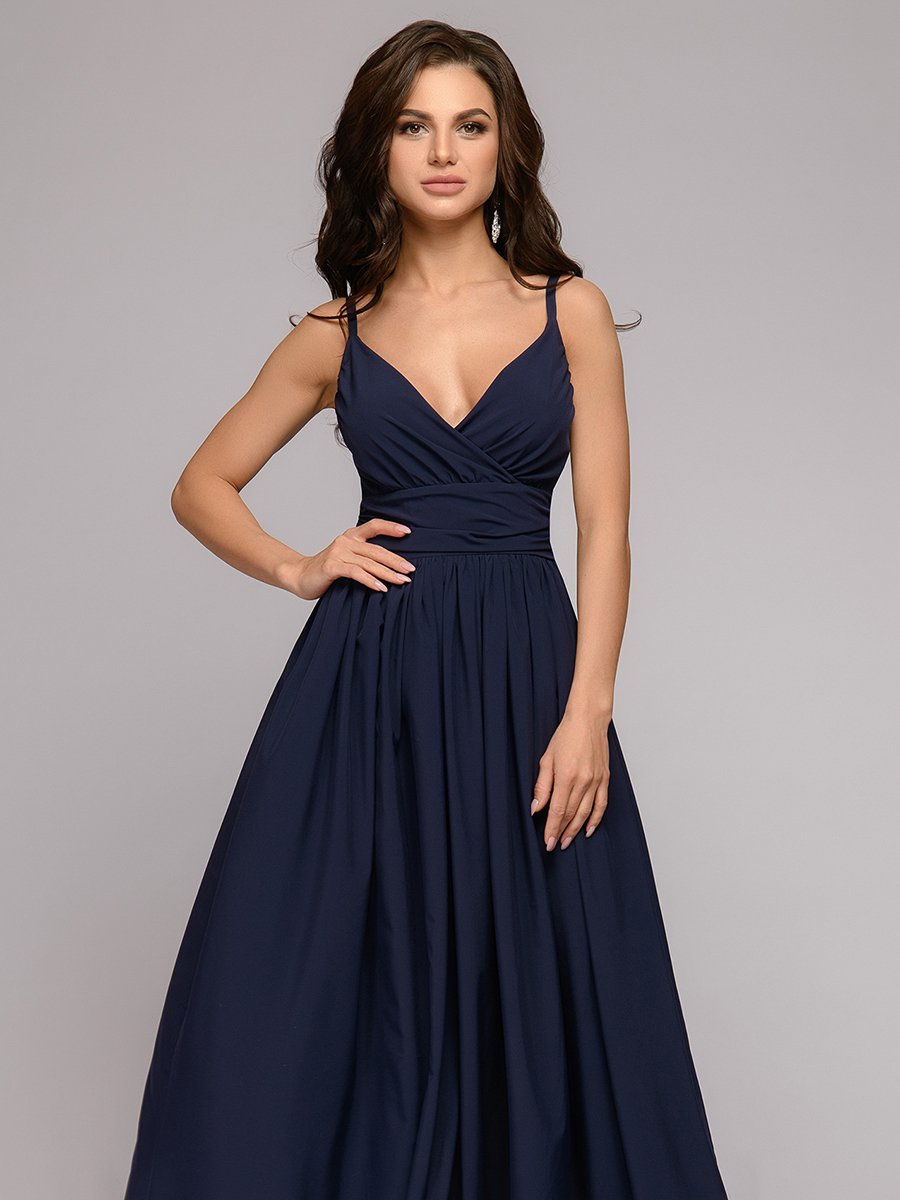 Платье темно-синее длины макси на бретелях 1001DRESS арт.DM01541DB оптом_фото1