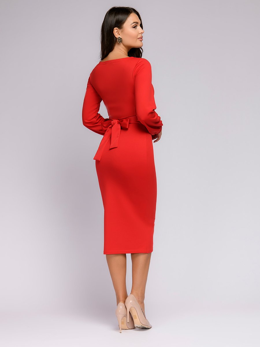 Платье красное длины миди с объемными рукавами 1001DRESS арт.0132101-01658RD оптом_фото3