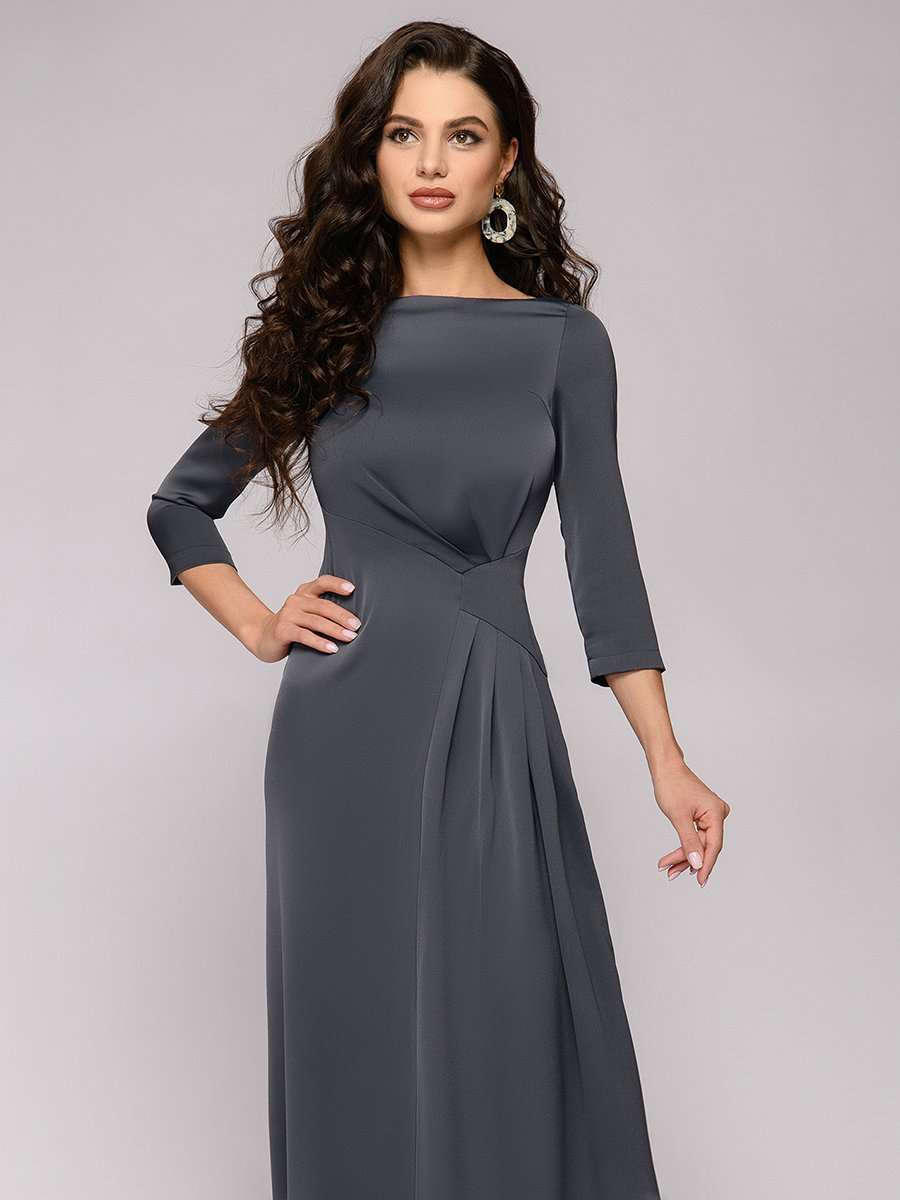 Платье серое длины макси с драпировкой на юбке и рукавами 3/4 1001DRESS арт.DM01475GY оптом_фото1