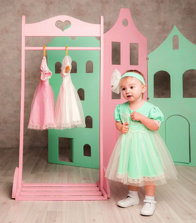 Платье с повязкой (интерлок, кружево, фатин) ментол Дашенька арт.1482/117  оптом_фото1