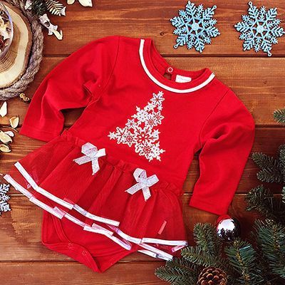 Боди-платье Елочка, красное, с фатиновой юбкой Дашенька арт.1460/018 оптом_фото1