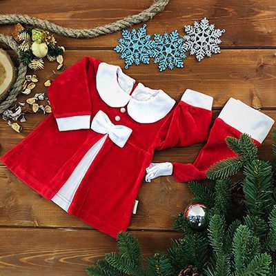 Комплект новогодний, платье со вставкой, колпачок, красный Дашенька арт.1464/018 оптом_фото1