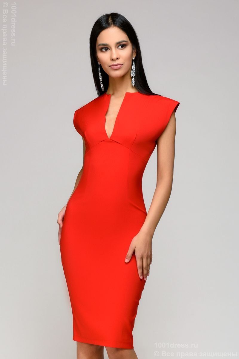 Красное платье-футляр с глубоким вырезом 1001DRESS арт.DM00015RD оптом_фото4
