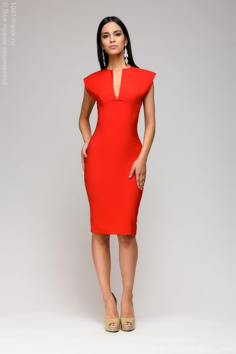 Красное платье-футляр с глубоким вырезом 1001DRESS арт.DM00015RD оптом_фото1