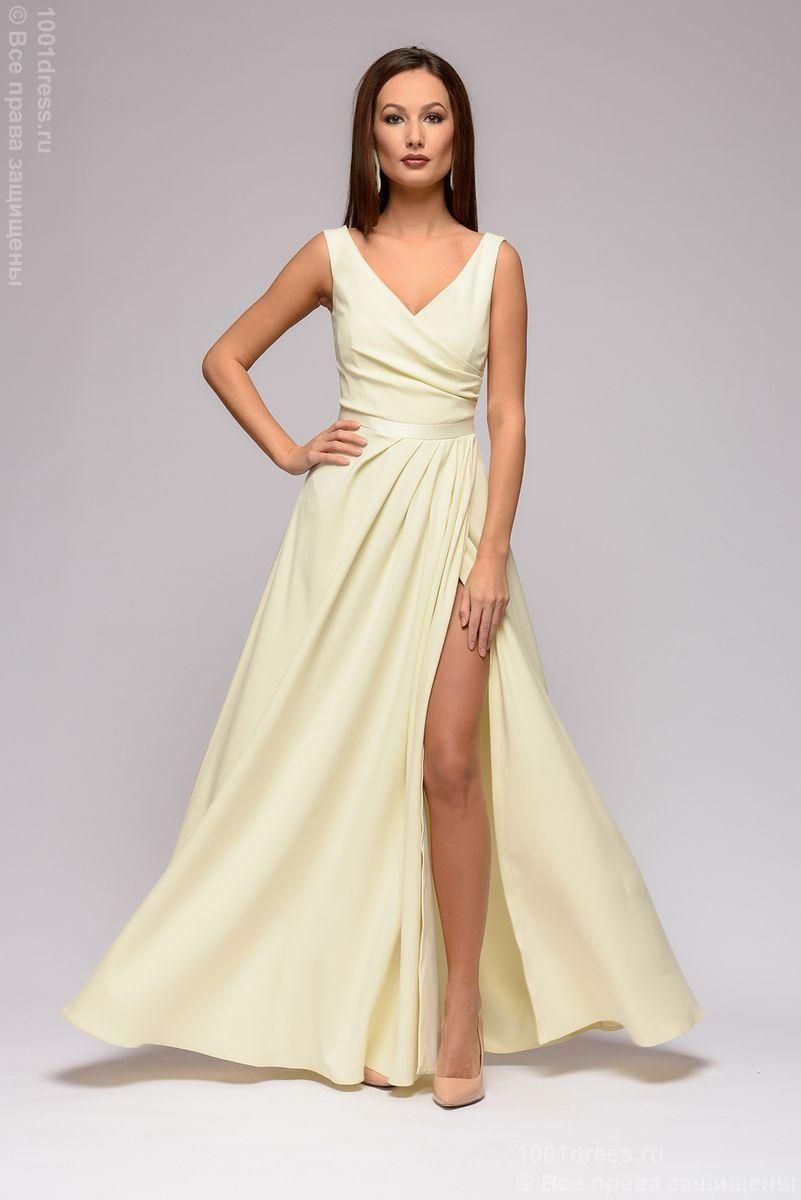 Платье ванильного цвета длины макси с разрезом на юбке 1001DRESS арт.DM01306VA оптом_фото1